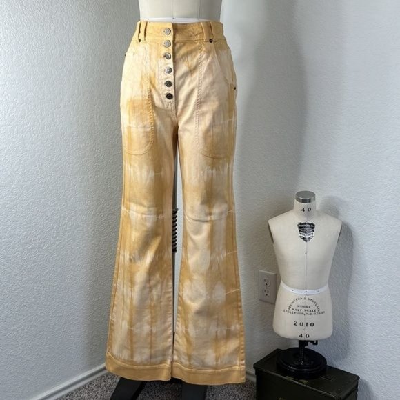 Ulla Johnson  Milo Jean in Wheat Tie Dye Wide Leg Button Front High Waist Trouse - Picture 8 of 12